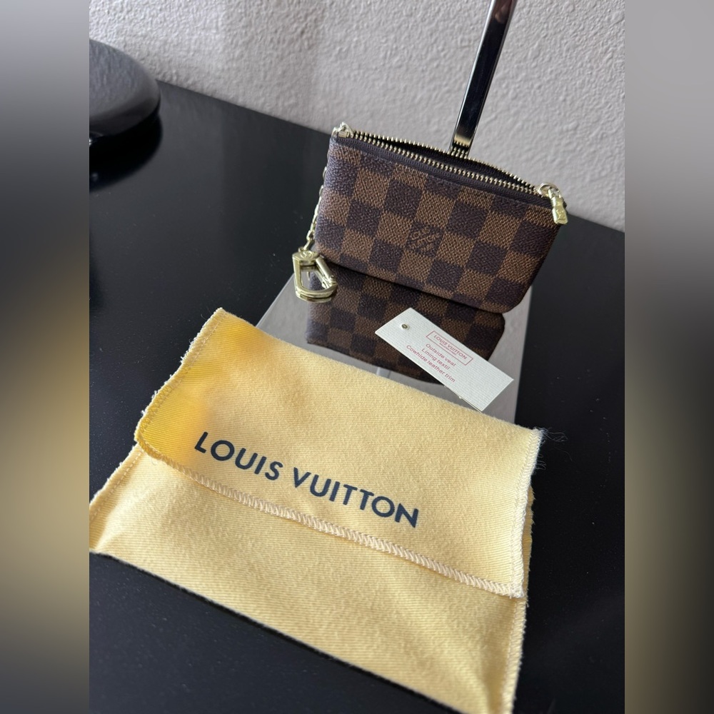 Brown checkered print coin pouch